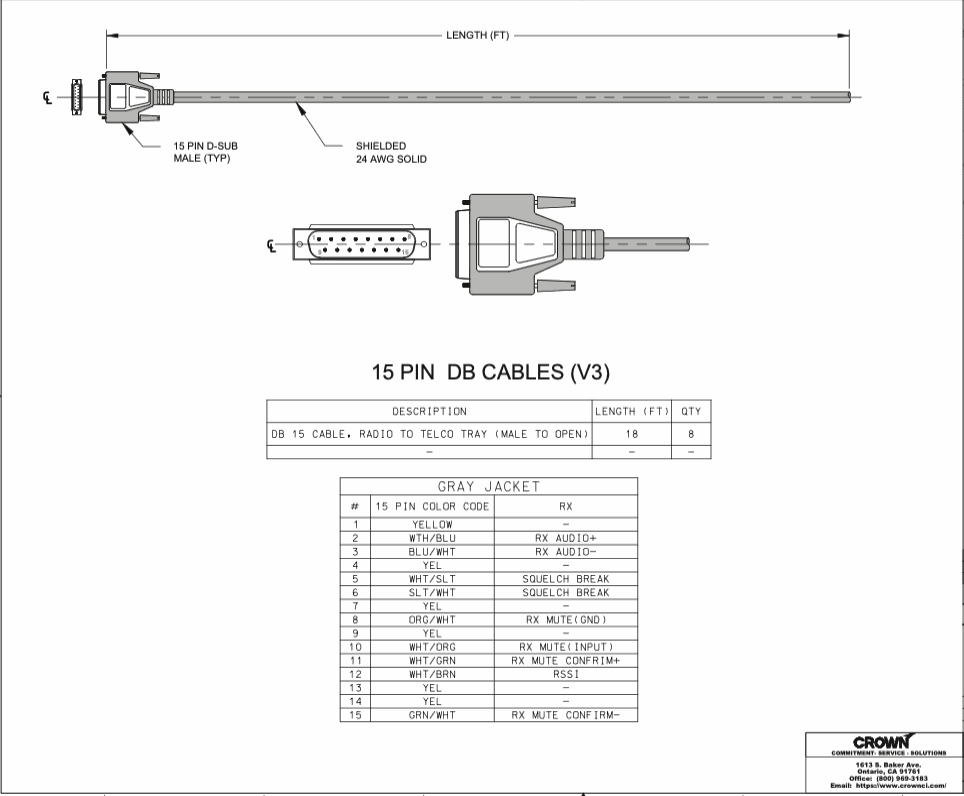 DB15 RX Cable, 18FT MALE Conn. (Gray)